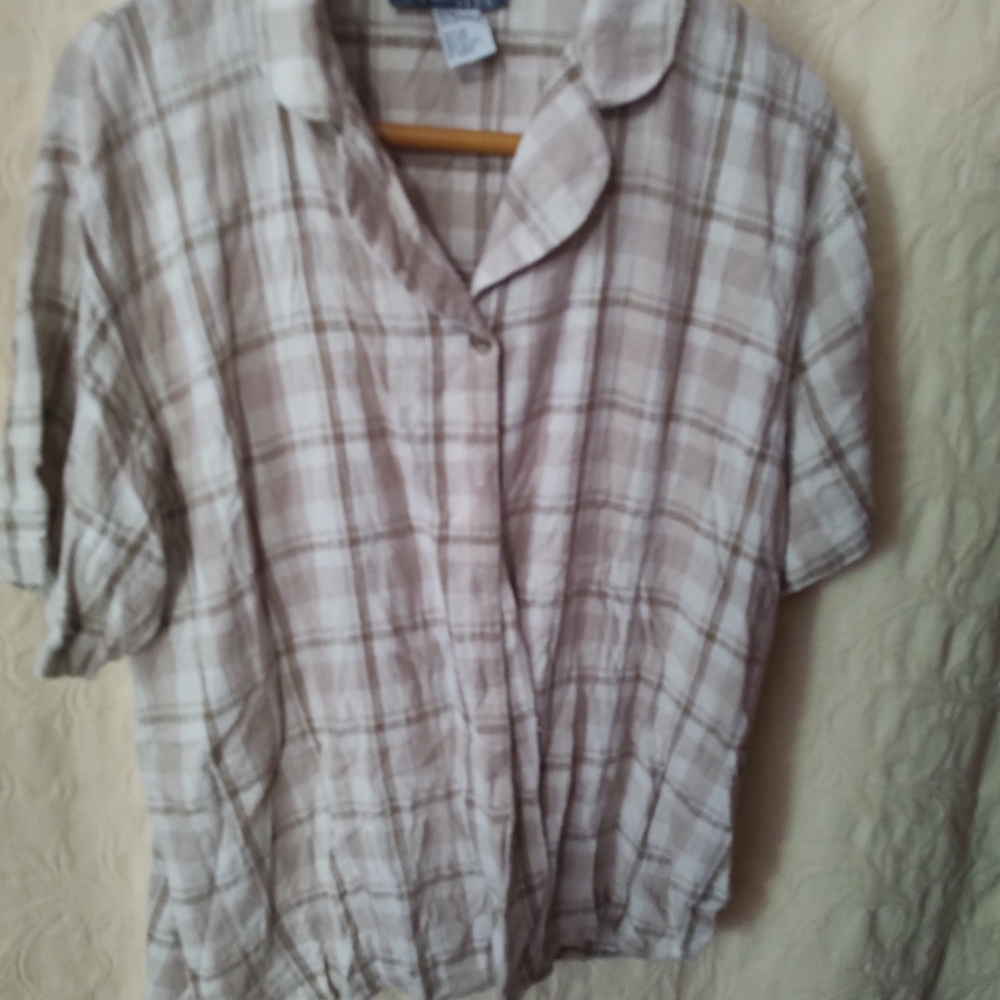 EXCHANGE Silk Plaid Shirt in Beige and White 24w